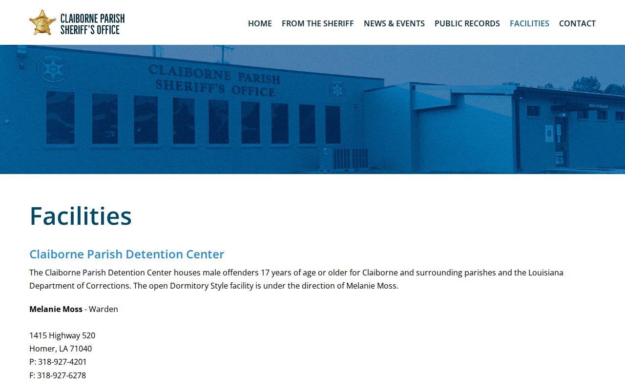 Claiborne Parish Detention Center facility contact for arrest warrant custody questions