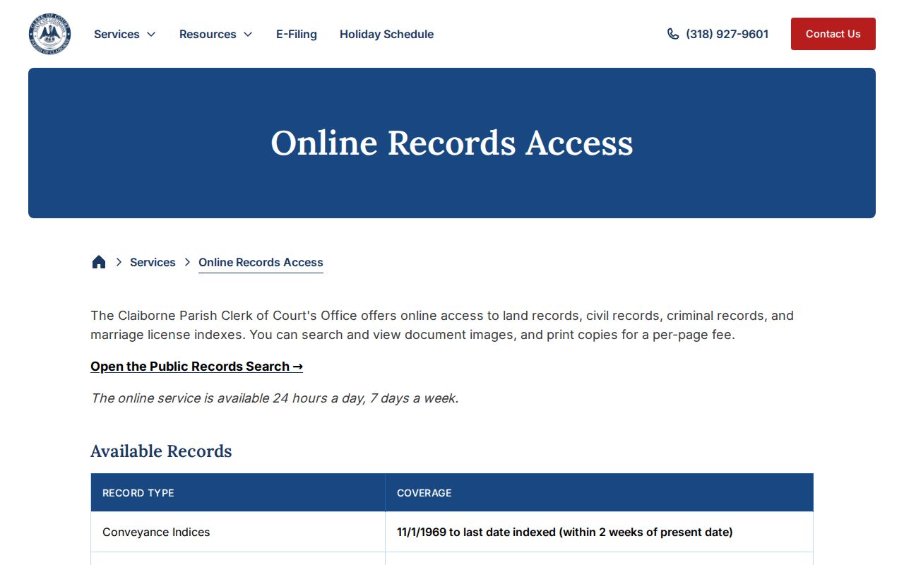Claiborne Parish Clerk Connect link for warrant records searches