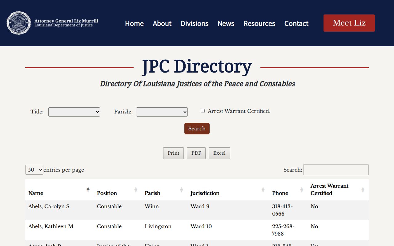Louisiana justice court directory used to route Claiborne Parish municipal and lower court warrants