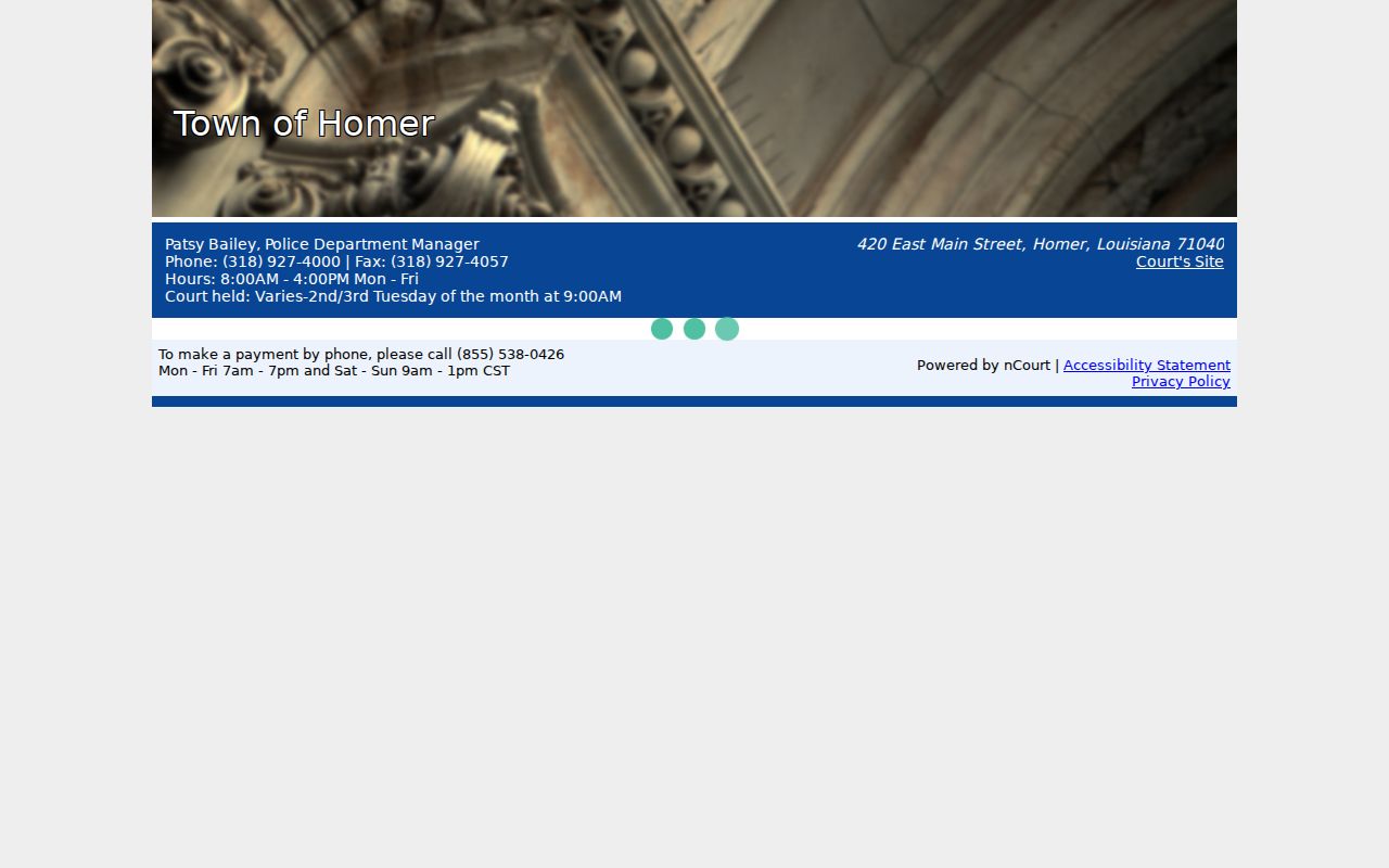 Homer citation payment portal fields for Claiborne Parish traffic warrant checks
