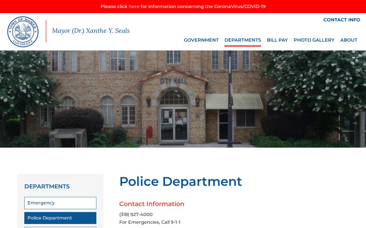 Homer Police Department contact page for Homer warrant records questions
