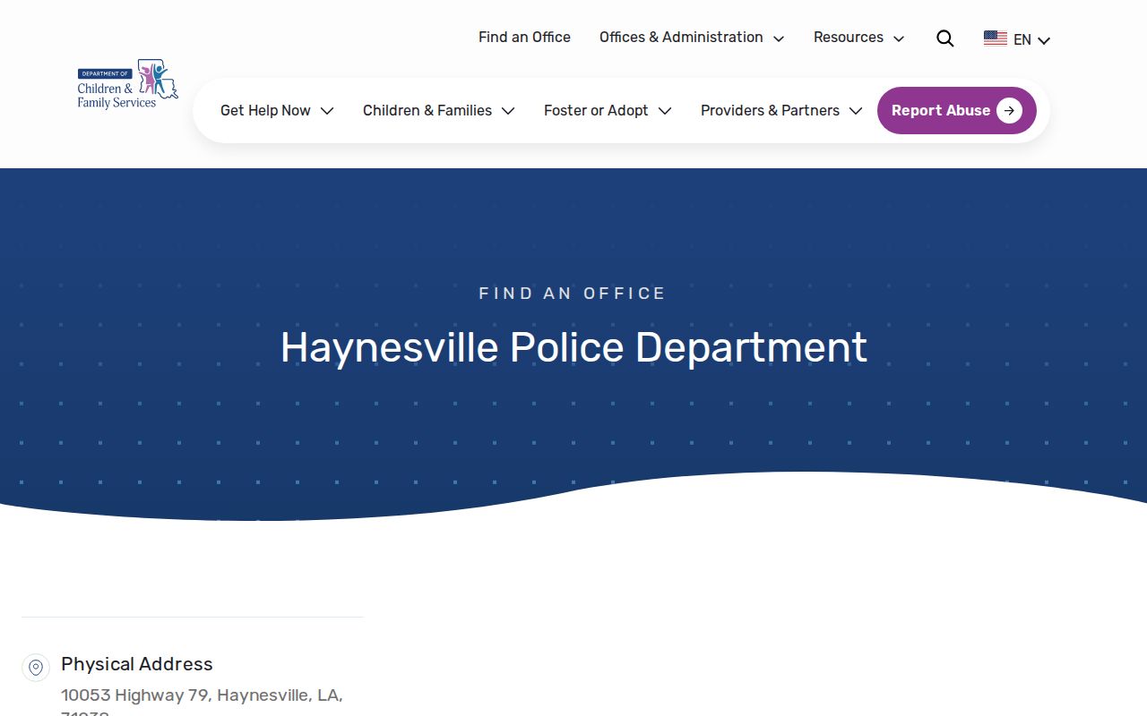 Louisiana state directory entry for Haynesville Police Department used in warrant records routing
