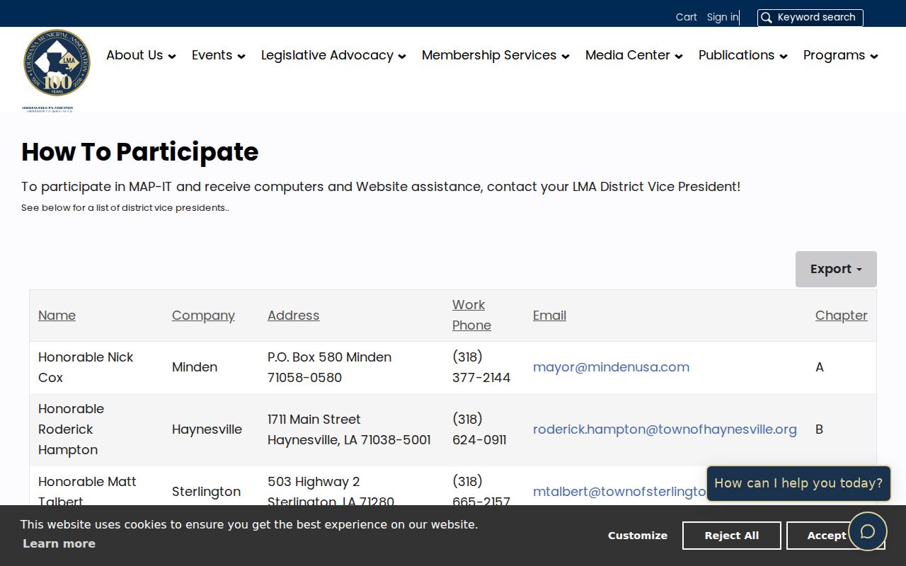Louisiana Municipal Association contact entry for Haynesville municipal court warrant questions