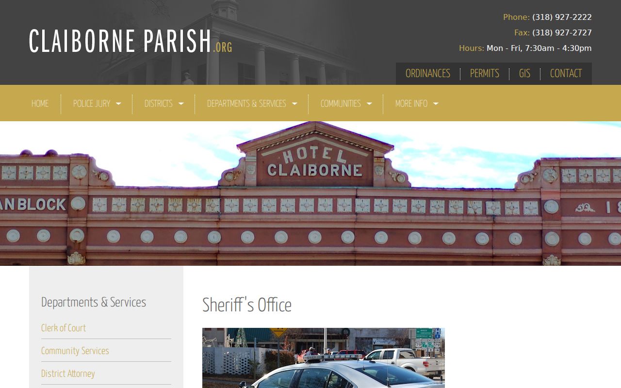 Claiborne Parish Sheriff office contact information used for warrant records