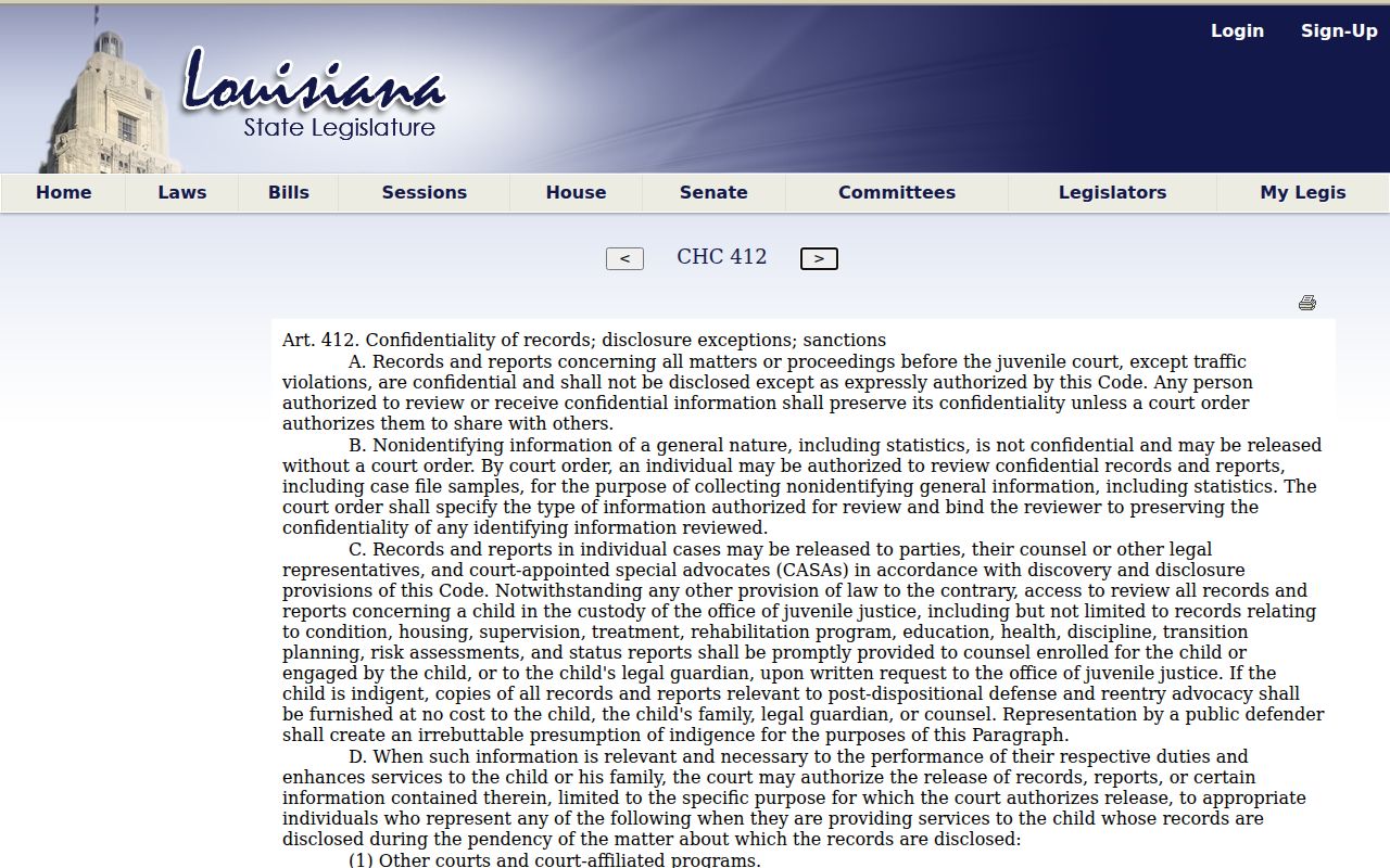 Louisiana juvenile record confidentiality rule affecting Claiborne Parish warrant records