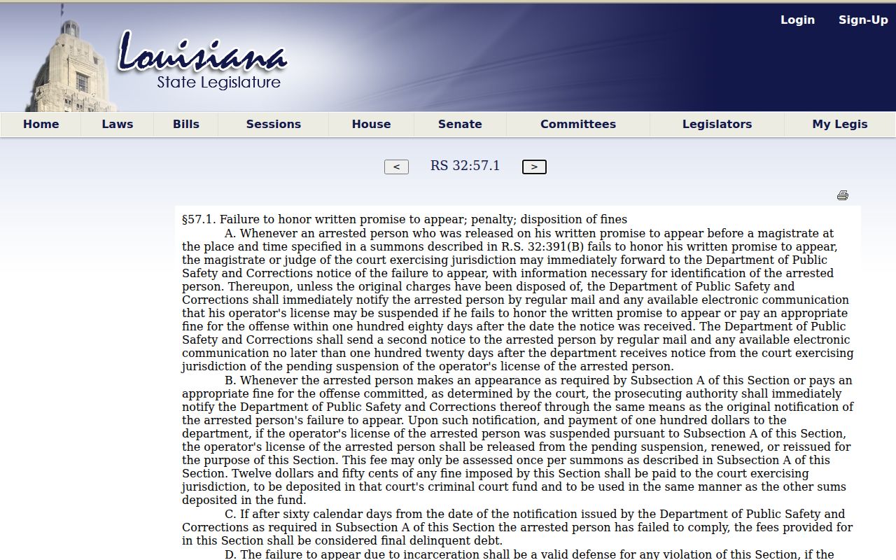 Louisiana failure to appear license process statute affecting Claiborne Parish traffic warrants