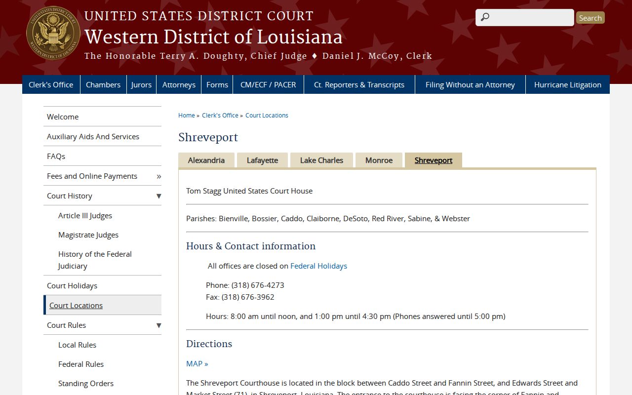 Shreveport federal courthouse serving Claiborne Parish federal arrest warrant matters