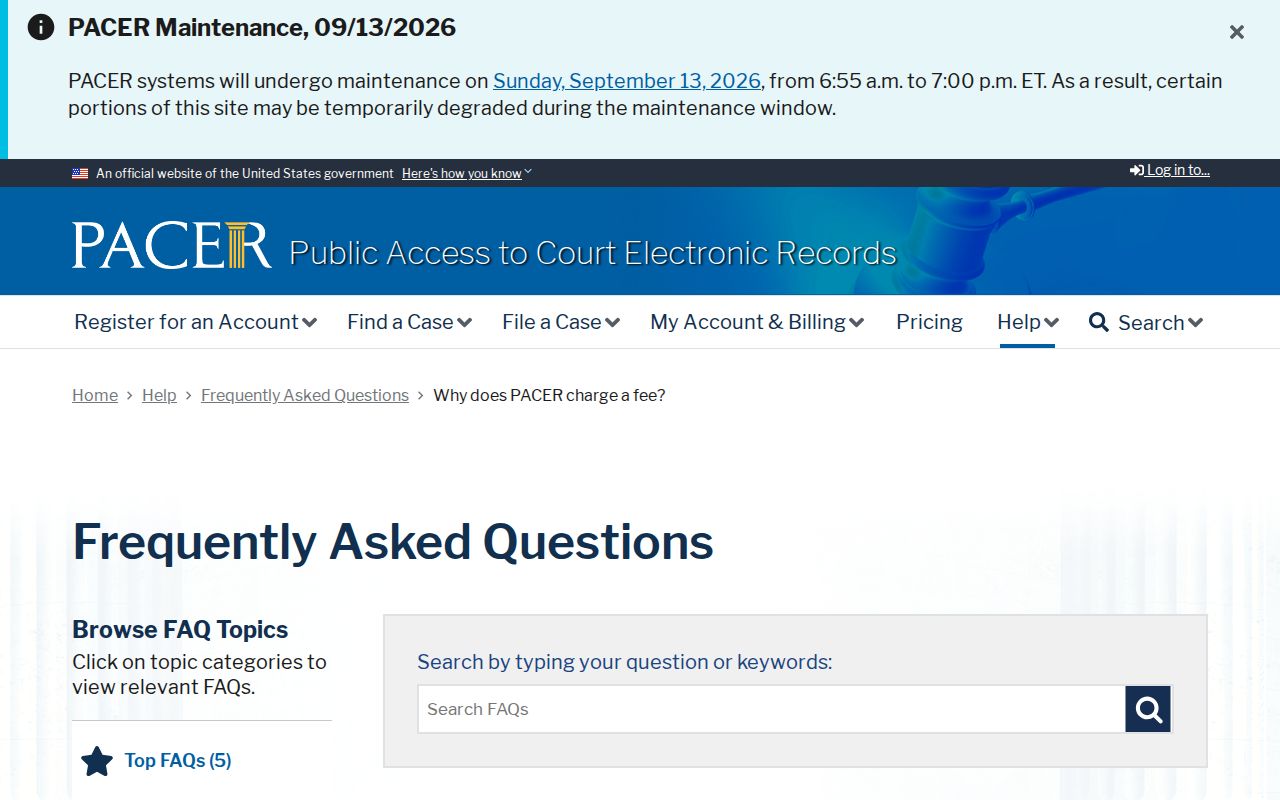 PACER fee schedule for federal arrest warrant docket searches in Claiborne Parish cases